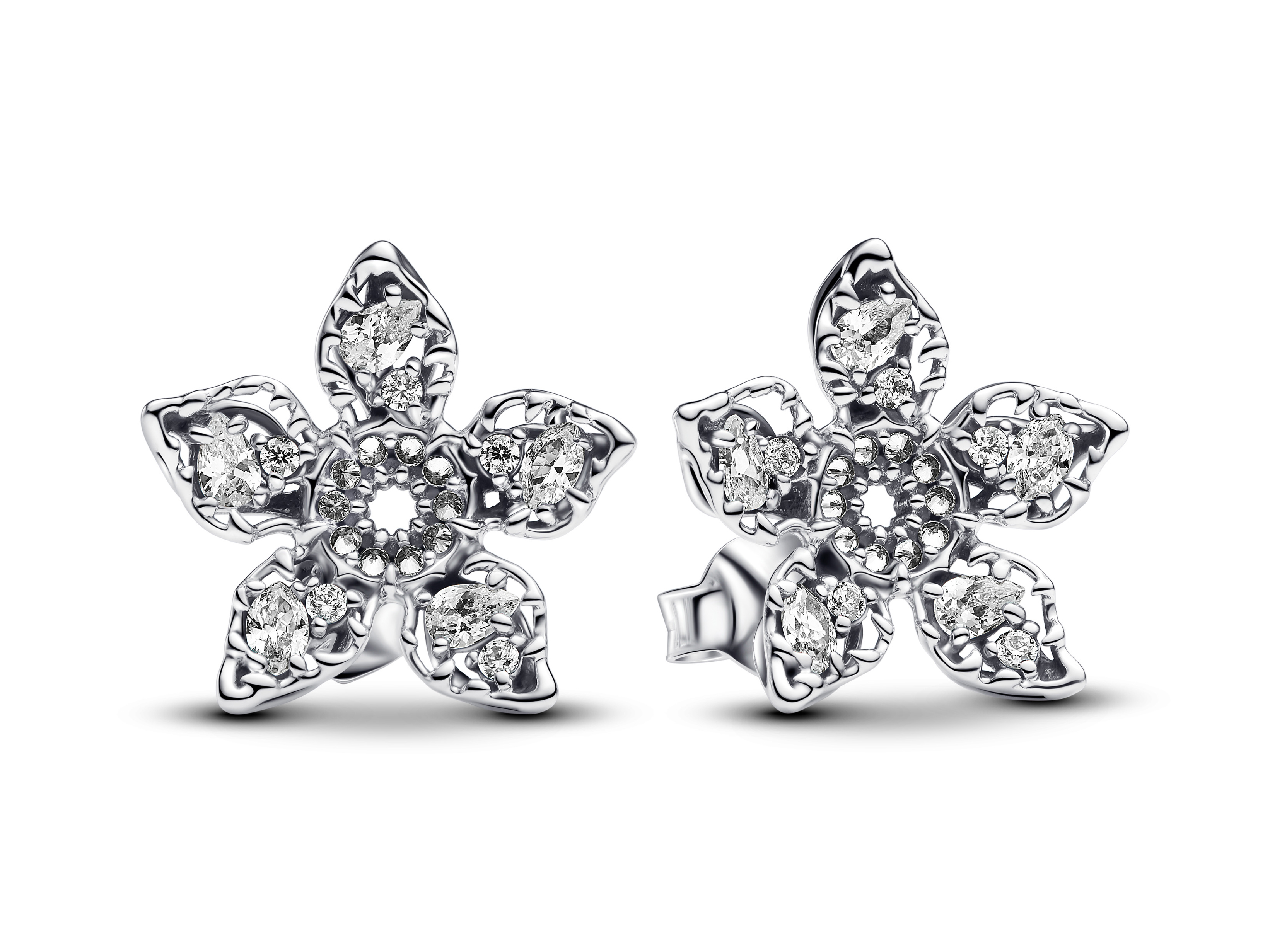 Ohrstecker aus Silber mit floralem Design, verziert mit klarem Zirkonia, inspiriert von Stranger Things, elegant und funkelnd, ideal für besondere Anlässe.