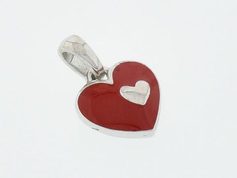 301684-0 Herz Silber Anhänger süß rhod. Lack rot von Hersteller Juwelier Harnisch für Kinder. Der Anhänger zeigt ein rotes Herz mit einem kleinen silbernen Herz in der Mitte.