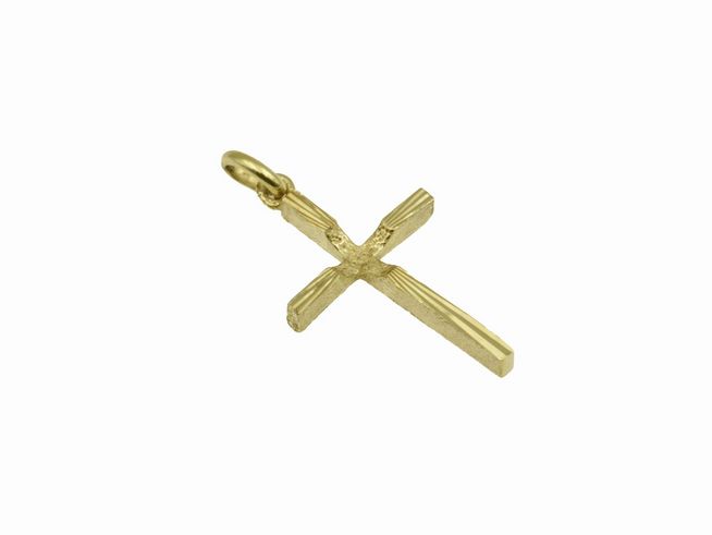 Kreuz Anhänger nostalgisch aus 333 Gelbgold, teilmattiert und diamantiert, von Juwelier Harnisch, klassisches Design. Ideal als Schmuckstück für jeden Anlass.