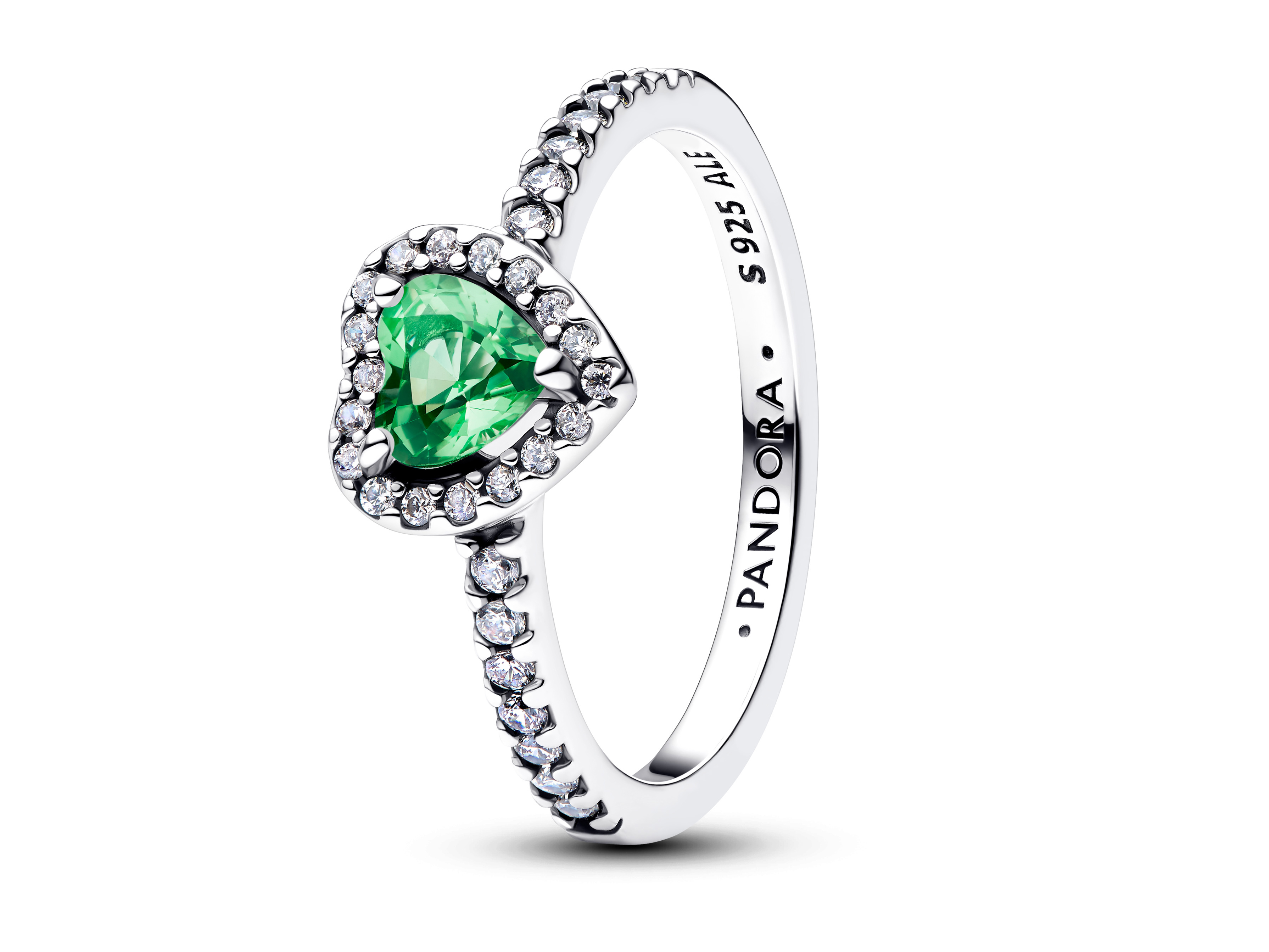 Mintgrüner Herzring von Pandora aus Sterling Silber mit Kristallen, Größe 48, elegant und funkelnd, ideal für besondere Anlässe oder als Geschenk.