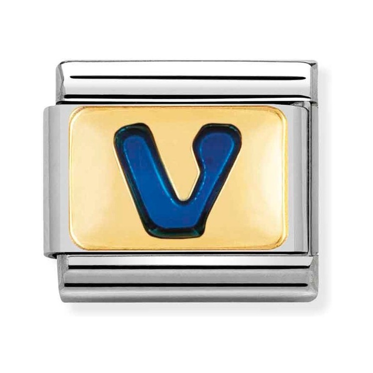 Nomination Composable Classic Charm Buchstabe V blau - Edelstahl, Gold 750 Gelbgold, Emaille