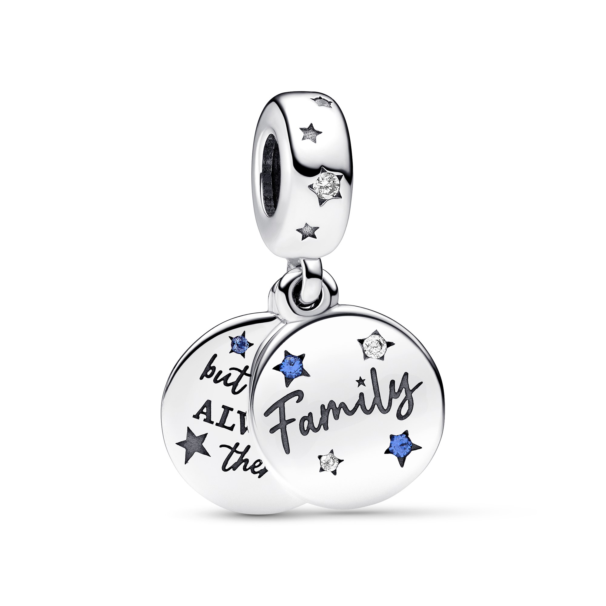 Pandora Geliebte Familie Doppelter Charm-Anhänger - Sterling Silber - Steinmix Blau