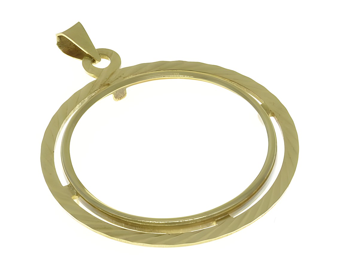 Münzfassung Anhänger in 585 Gold mit Diamantschliff, Durchmesser 25,9 mm, geeignet für Münzen, Hersteller Juwelier Harnisch, elegantes und zeitloses Design.