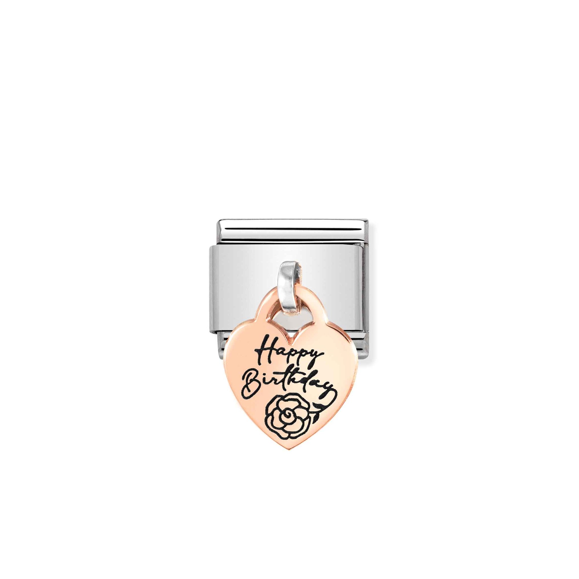 Nomination CLASSIC CHARMS - Charm-Anhänger - Roségold 375 mit Gravur - Herz + Happy Birthday
