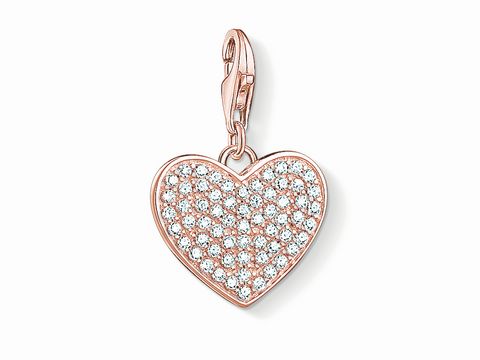 Charm-Anhänger Herz von Thomas Sabo in rosé vergoldet mit funkelnden Zirkonia-Steinen, perfekt für eine persönliche Gravur, ideal für Schmuckliebhaber und als Geschenk.