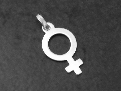Silber Anhänger in schlichtem, poliertem Design mit Frauenzeichen, Hersteller Juwelier Harnisch, ideal als Symbol für Weiblichkeit und Stärke.