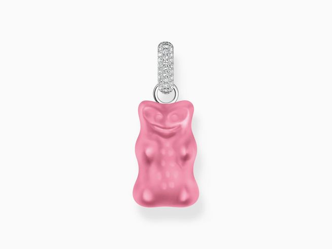 Thomas Sabo PE967-052-9 Anhänger in Form eines rosa-pinken Gummibärchens mit glitzerndem Silber und Zirkonia, entworfen für einen verspielten und eleganten Stil.