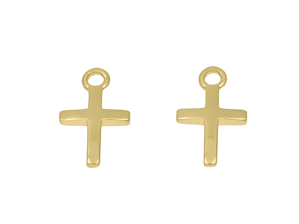 Einhänger für Creolen in Form eines Kreuzes, aus sterling Silber, vergoldet in poliertem Gelbgold, zwei Stück, Hersteller Juwelier Harnisch.