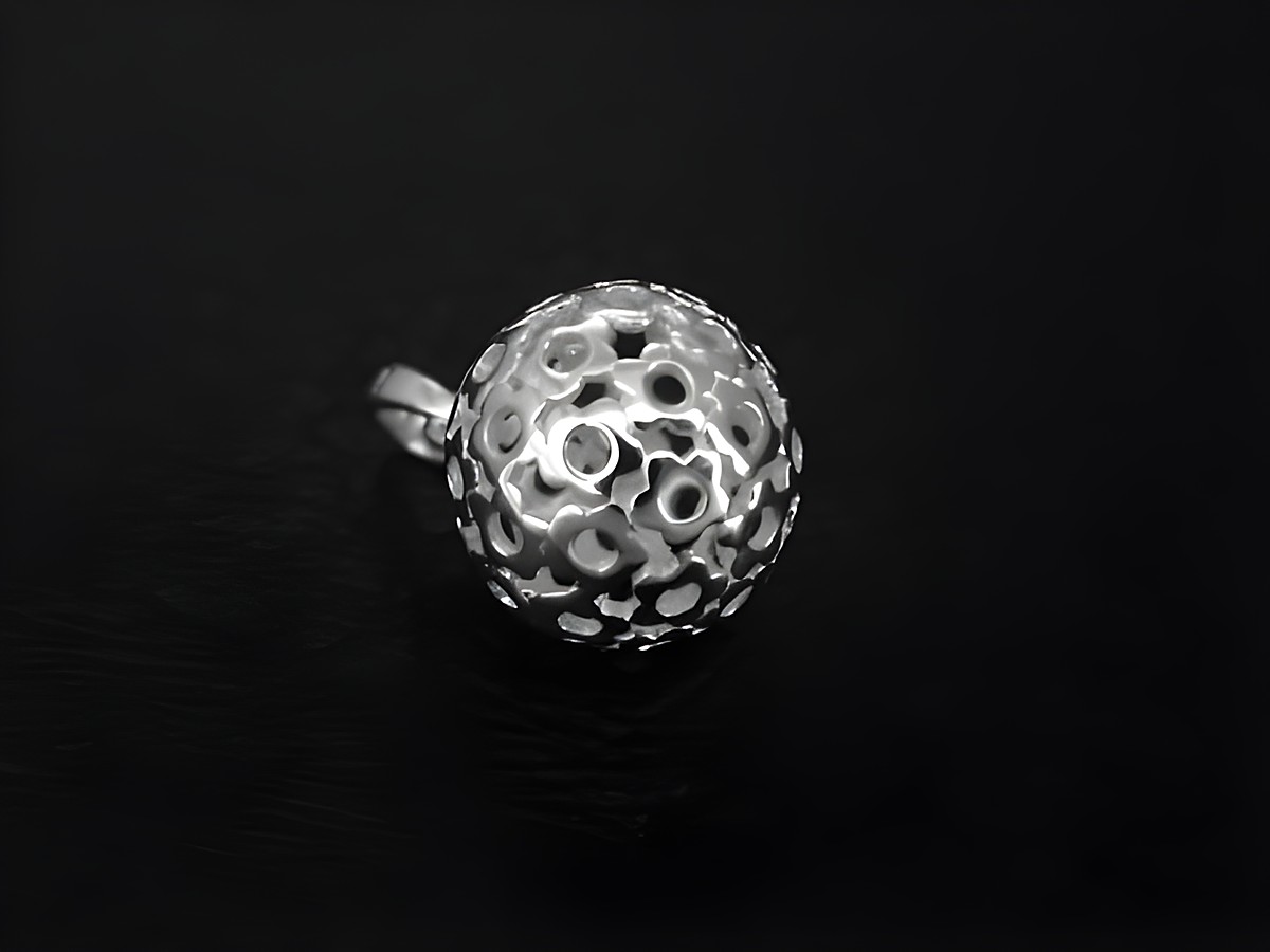 Silber Anhänger Kugel mit floralem Muster, poliert, Hersteller: Juwelier Harnisch, ideal für eleganten Schmuck, feine Verarbeitung und zeitloses Design.