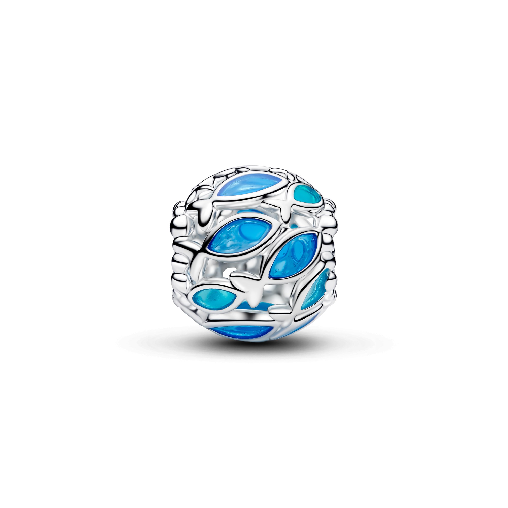 Pandora Offen gearbeitetes Fisch Charm - Silber - Blau Emaille – Ansicht 2
