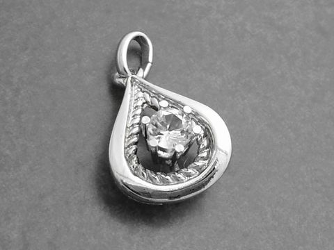 39102-0 Eleganter Tropfen Anhänger aus rhodiniertem Silber mit Zirkonia, gefertigt vom Juwelier Harnisch. Der Anhänger zeigt eine kunstvolle Gestaltung und funkelnde Details.