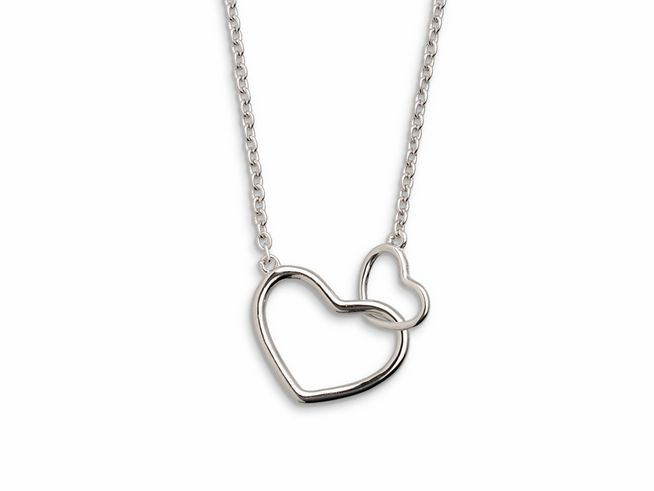 Xenox Sterling Silber Kette XS1758 in 40-45 cm Länge mit zwei ineinandergeschlungenen Herzen, elegant gestaltet zu einem romantischen Schmuckstück der LOVE STORY Linie.