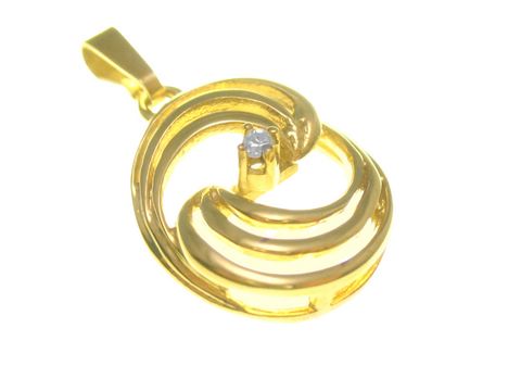 Gold Anhänger - Gold und Diamant 0,015 ct - poliert, von Juwelier Harnisch, zeigt ein elegantes, gewundenes Design mit einem funkelnden Diamanten im Fokus. Ideal für besondere Anlässe.