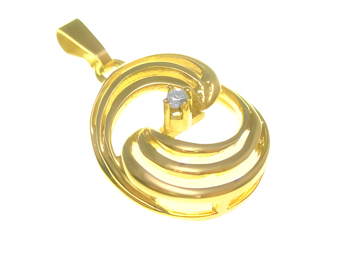 Gold Anhänger - Gold und Diamant 0,015 ct - poliert, von Juwelier Harnisch, zeigt ein elegantes, gewundenes Design mit einem funkelnden Diamanten im Fokus. Ideal für besondere Anlässe.