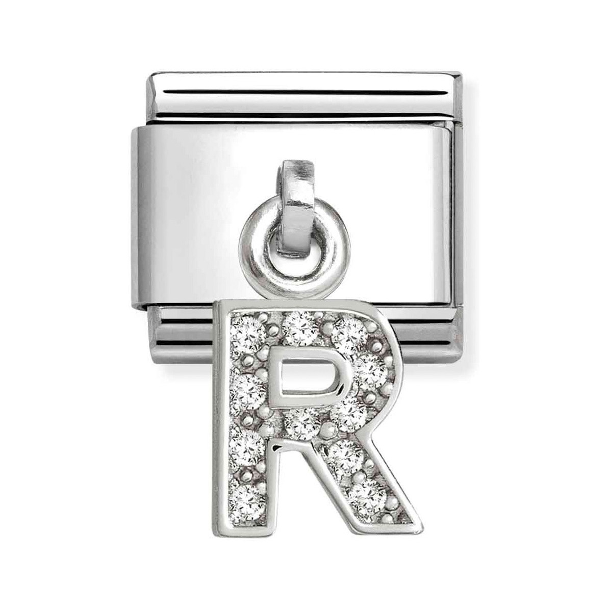 Classic Sterling Silber Charm mit dem Buchstaben R, besetzt mit funkelndem Zirkonia, von der Marke Pandora, ideal für persönliche Armbänder und neueste Kollektion.