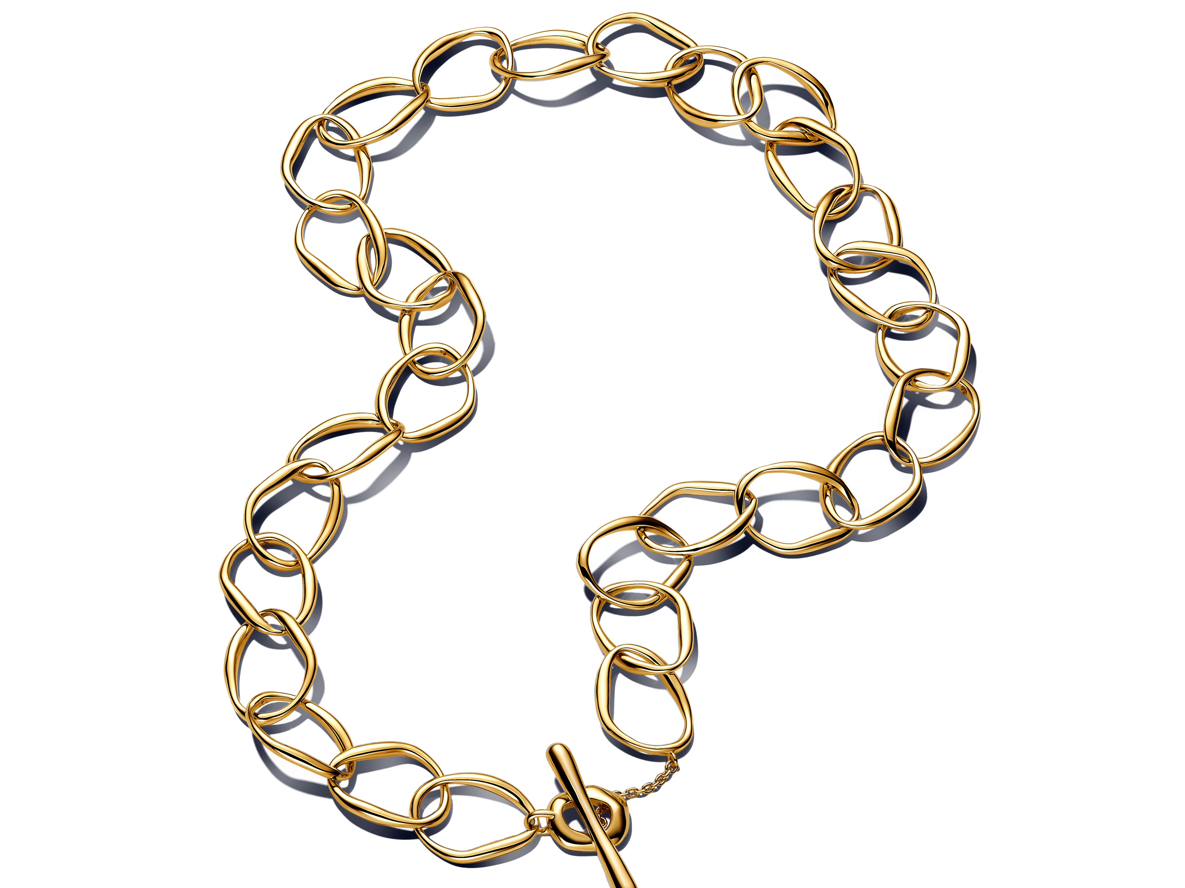 Pandora ESSENCE 363881C00-45 - organisch geformte Gliederhalskette DELUX - Gelbgold Vergoldung - 45 cm Organisch geformte Gliederhalskette von Pandora, gefertigt aus vergoldetem Edelstahl, 45 cm lang, mit auffälligen, asymmetrischen Gliedern in edlem Gelbgold-Finish.