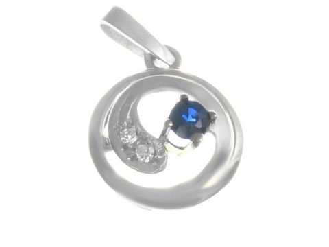 Rund-Diamant Gold 585 Anhänger aus Weißgold mit Saphir und kleinen Diamanten, hergestellt von Juwelier Harnisch, elegante Form und glänzende Oberfläche.