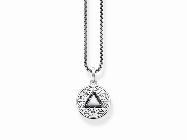 Thomas Sabo Kette KE2152-051-11-L50V aus Sterling Silber mit Zirkonia, 50 cm verstellbar, zeigt einen Anhänger mit geometrischem Muster und einem zentralen Dreieck.