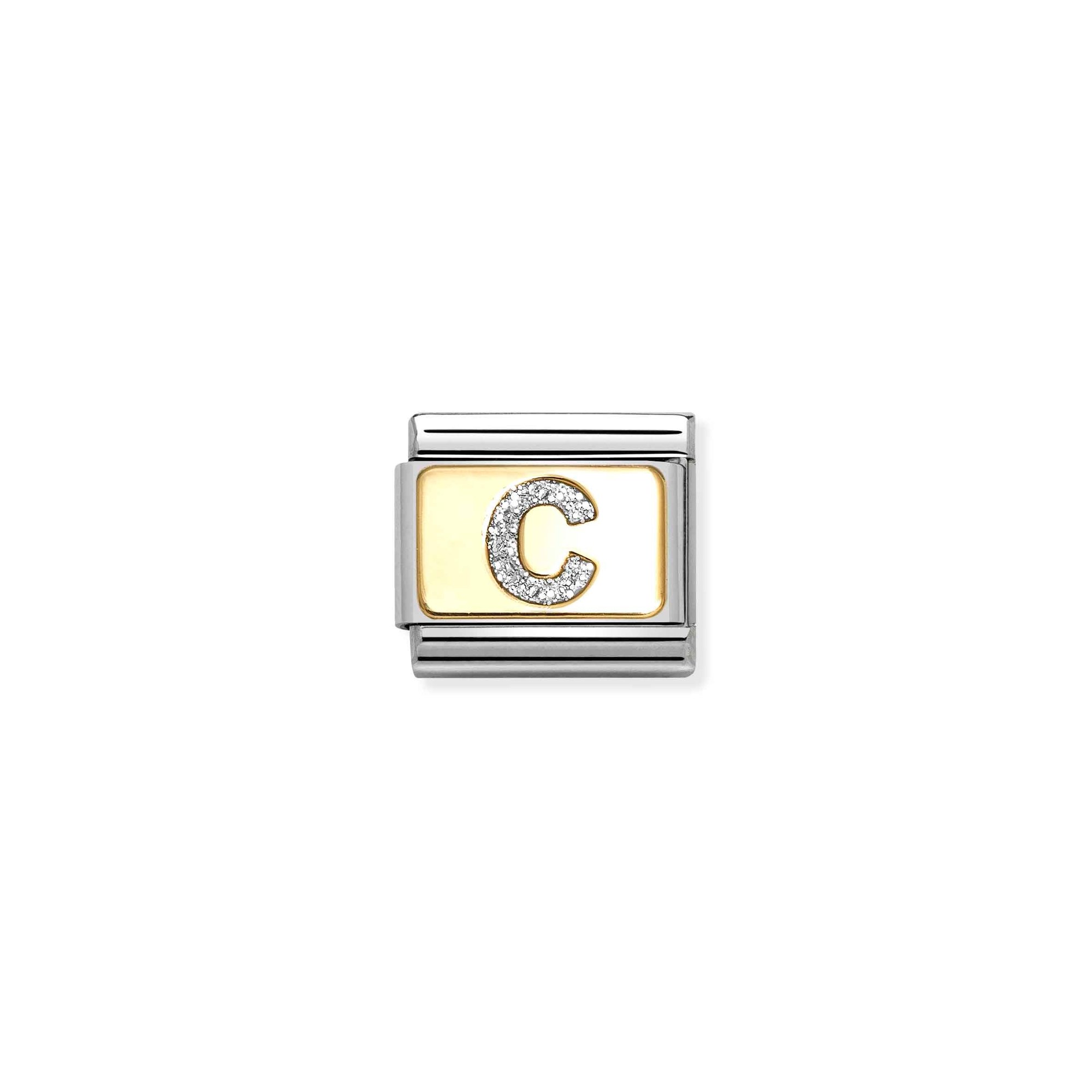 Nomination Composable Classic Charm Buchstabe C Silberglitzer - Edelstahl, Gold 750, Emaille