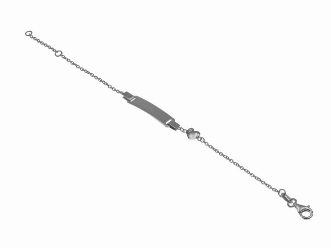 Gravurarmband mit Herzmotiv aus rhodiniertem Sterling Silber für Kinder, erhältlich in den Größen 14cm und 16cm, Hersteller Juwelier Harnisch.
