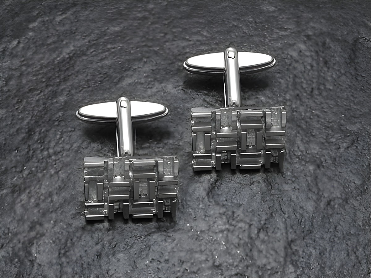Manschettenknöpfe SILBER - Design vom Feinsten - mit einem eleganten, strukturierten Muster, hergestellt von Juwelier Harnisch, aus Echt Silber, ideal für gehobene Anlässe.
