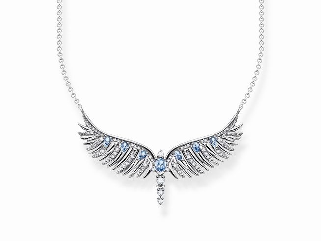 Kette aus Sterling Silber mit geschwärztem Phönix-Flügel-Design, verziert mit synthetischem Spinell und Zirkonia, geeignet für elegante Anlässe und stilvolle Outfits.