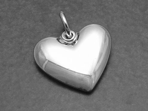 Silber Anhänger - Massives Herz rhodiniert - Geschenkidee, Hersteller: Juwelier Harnisch, plastisch geformtes Herz in glänzender Optik, ideal für persönliche Geschenke oder Schmuckliebhaber.