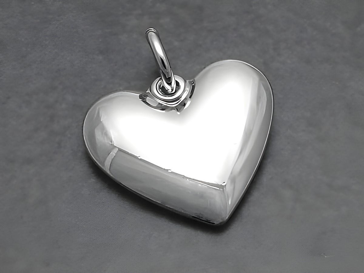 Silber Anhänger - Massives Herz rhodiniert - Geschenkidee, Hersteller: Juwelier Harnisch, plastisch geformtes Herz in glänzender Optik, ideal für persönliche Geschenke oder Schmuckliebhaber.