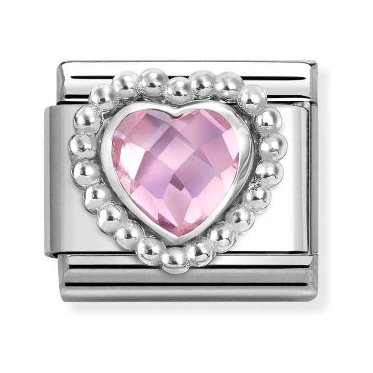 Nomination Composable Classic Charm Herz Kugelfassung rosa - Edelstahl, Sterling Silber, Zirkonia