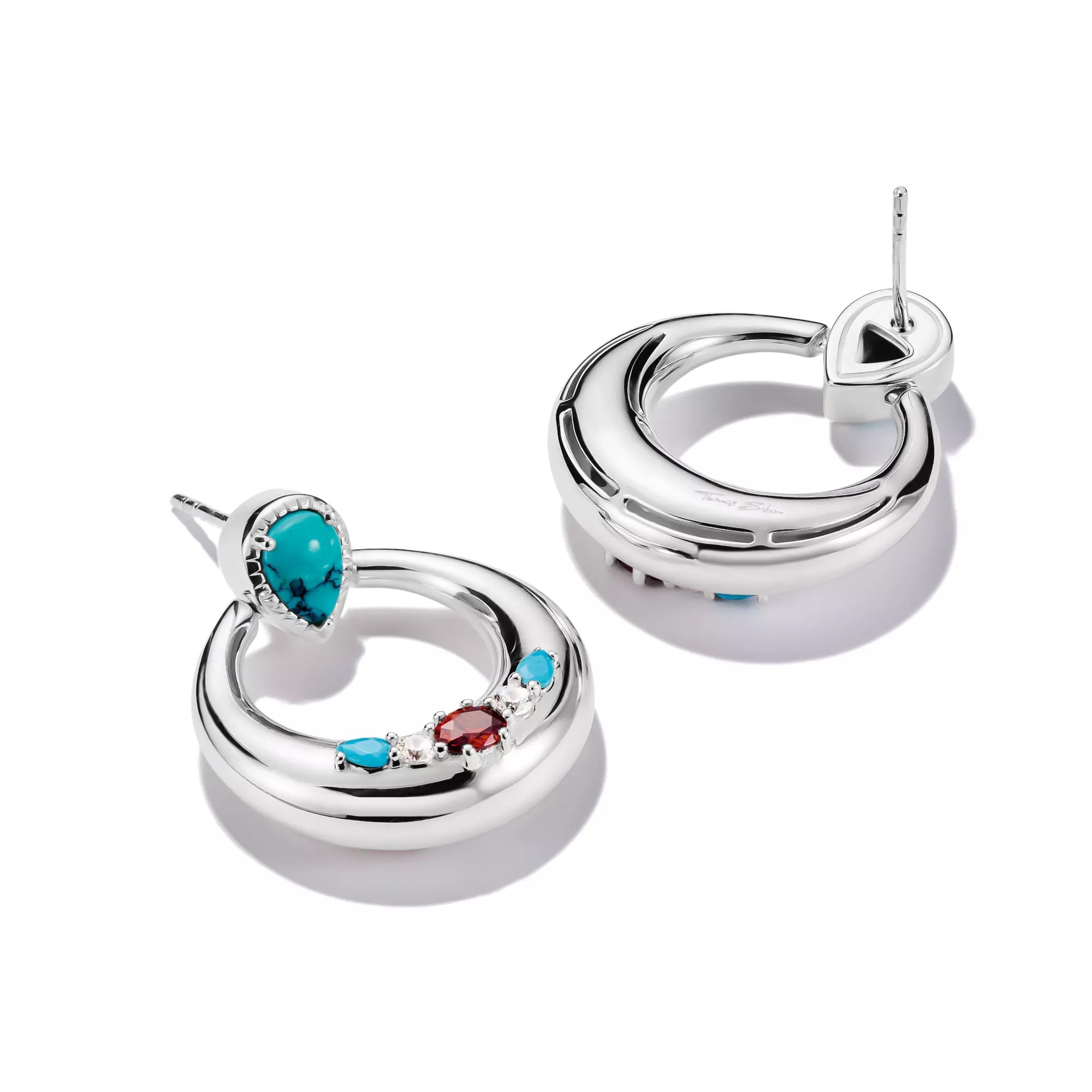 Thomas Sabo Ohrringe Halbcreolenform Türkise, Weiße & Rote Steine Silber – ELYNDRA – Zirkonia – Ansicht 2