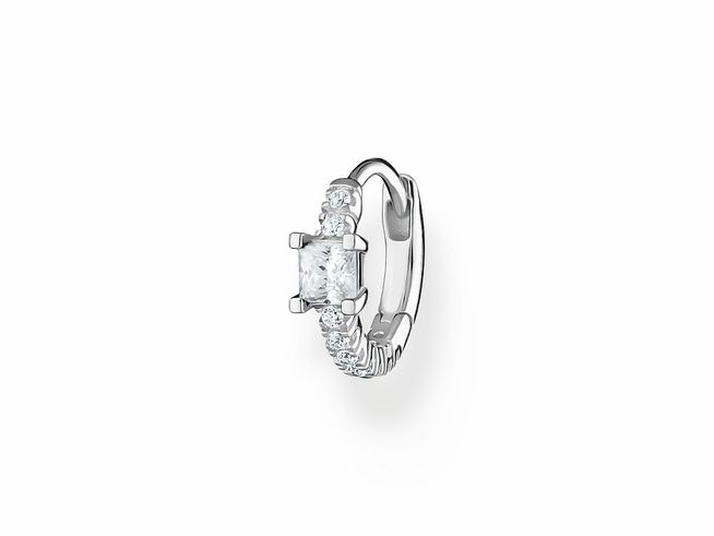 Creole aus Sterling Silber mit Zirkonia von Thomas Sabo, elegant geformt mit einem großen, klaren Stein in der Mitte und kleinen Zirkonia-Steinen, strahlt zeitlosen Schmuckstil aus.