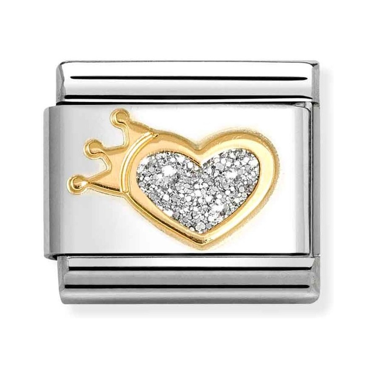 Nomination CLASSIC GLITTER SYMBOLE Element - Gelbgold verg. & Emaille - Herz mit Krone - Silver