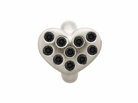 Herzförmiger Silbercharms mit schwarzen Steinchen, hergestellt von Endless. Das charm zeigt eine ansprechende Kombination aus einfachen und funkelnden Elementen, ideal für Schmuckliebhaber.
