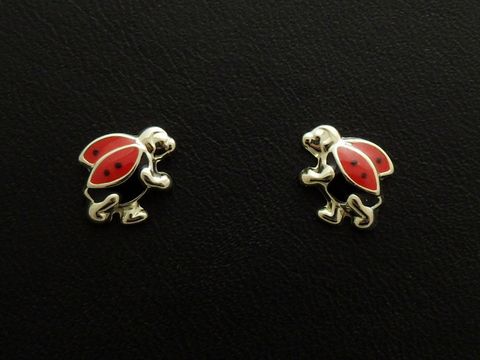 42798-0 Niedliche Ohrstecker Marienkäfer aus Gold 333 von Hersteller Juwelier Harnisch, ideal als Geschenk oder Schmuck für Kinder, liebevolles Design in rot und schwarz.