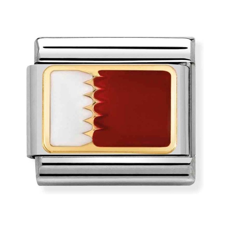 Nomination Composable Classic Charm Flagge Katar - Edelstahl, Gold 750 Gelbgold, Emaille