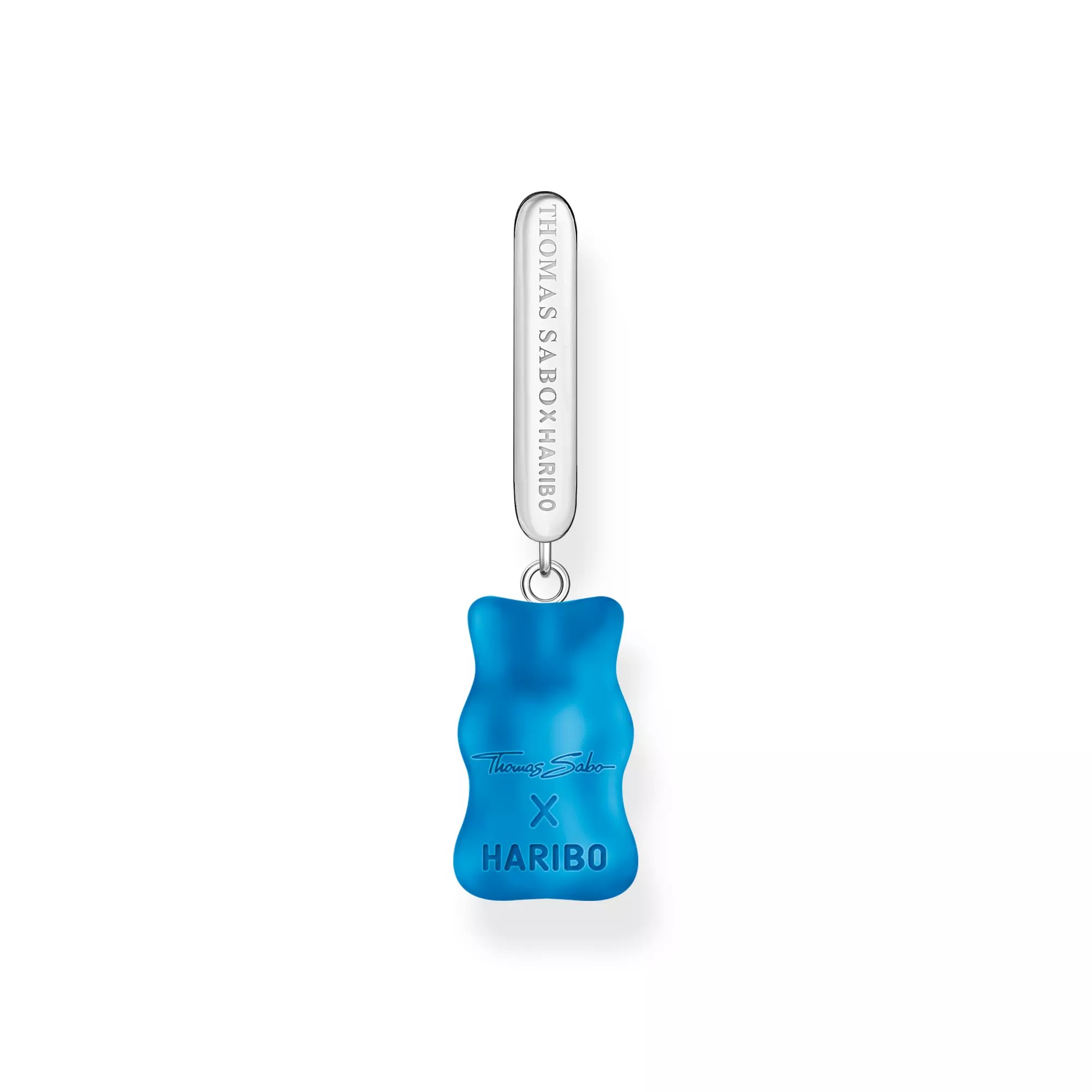 Thomas Sabo Einzel-Creole mit blauem Goldbären-Anhänger in Midiversion und Steinen Silber – HARIBO – Zirkonia – Ansicht 3