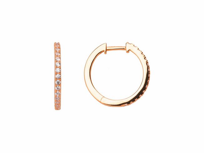 Xenox Sterling Silber Ohrringe XS8663R in Roségold Vergoldung, elegante Creolen mit funkelnden Zirkonia-Steinen auf einer Seite, modernes Design für stilvollen Ohrschmuck.