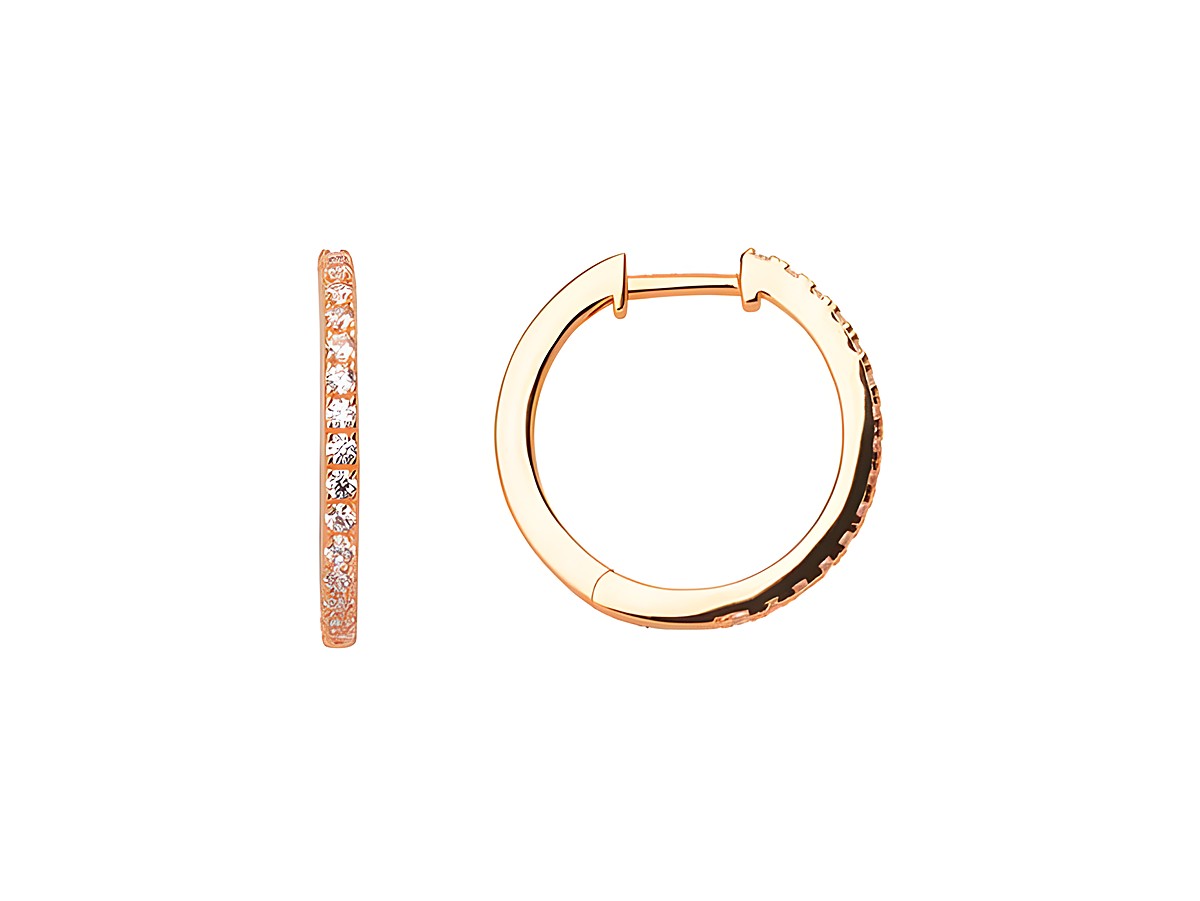 Xenox Sterling Silber Ohrringe XS8663R in Roségold Vergoldung, elegante Creolen mit funkelnden Zirkonia-Steinen auf einer Seite, modernes Design für stilvollen Ohrschmuck.
