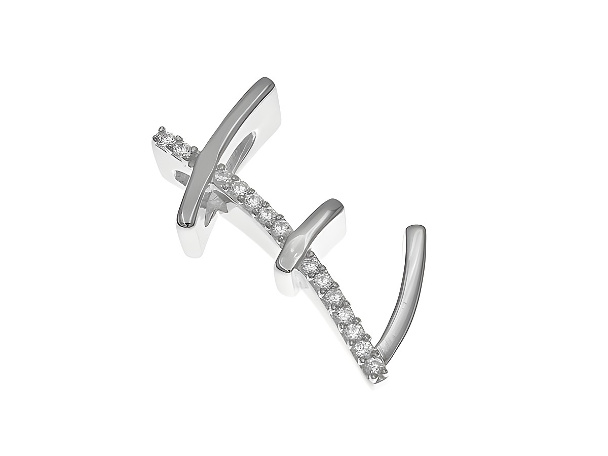 Sterling Silber Anhänger in Form des Buchstabens E, poliert und rhodiniert, verziert mit funkelnden Zirkonia, hergestellt vom Juwelier Harnisch, ideal für Schmuckliebhaber.