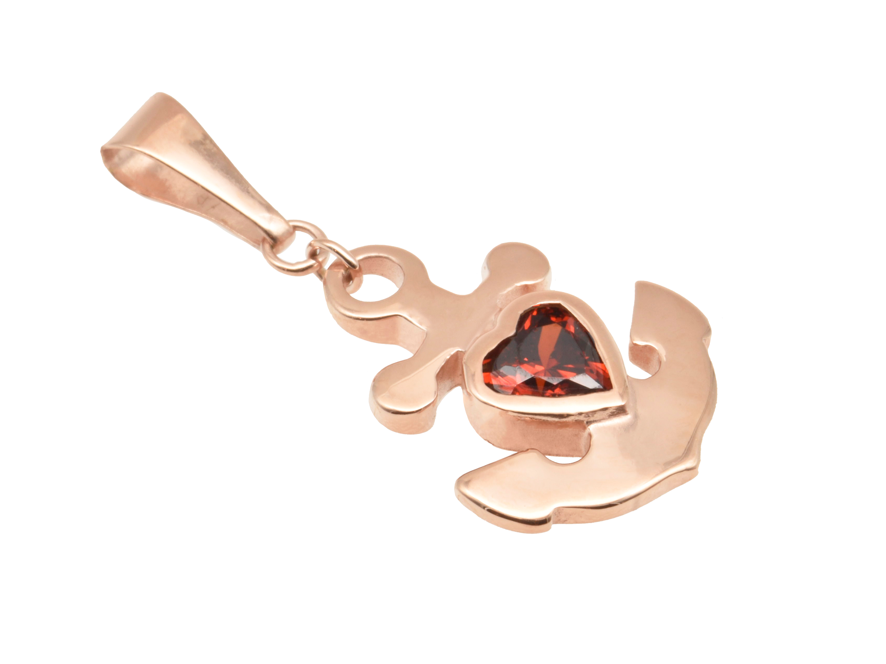 Edler Silber Anhänger in Roségold vergoldet mit polierter Oberfläche, geschmückt mit einem Zirkonia Stein in Herzform, Symbol für Glaube, Liebe, Hoffnung, Hersteller Juwelier Harnisch.