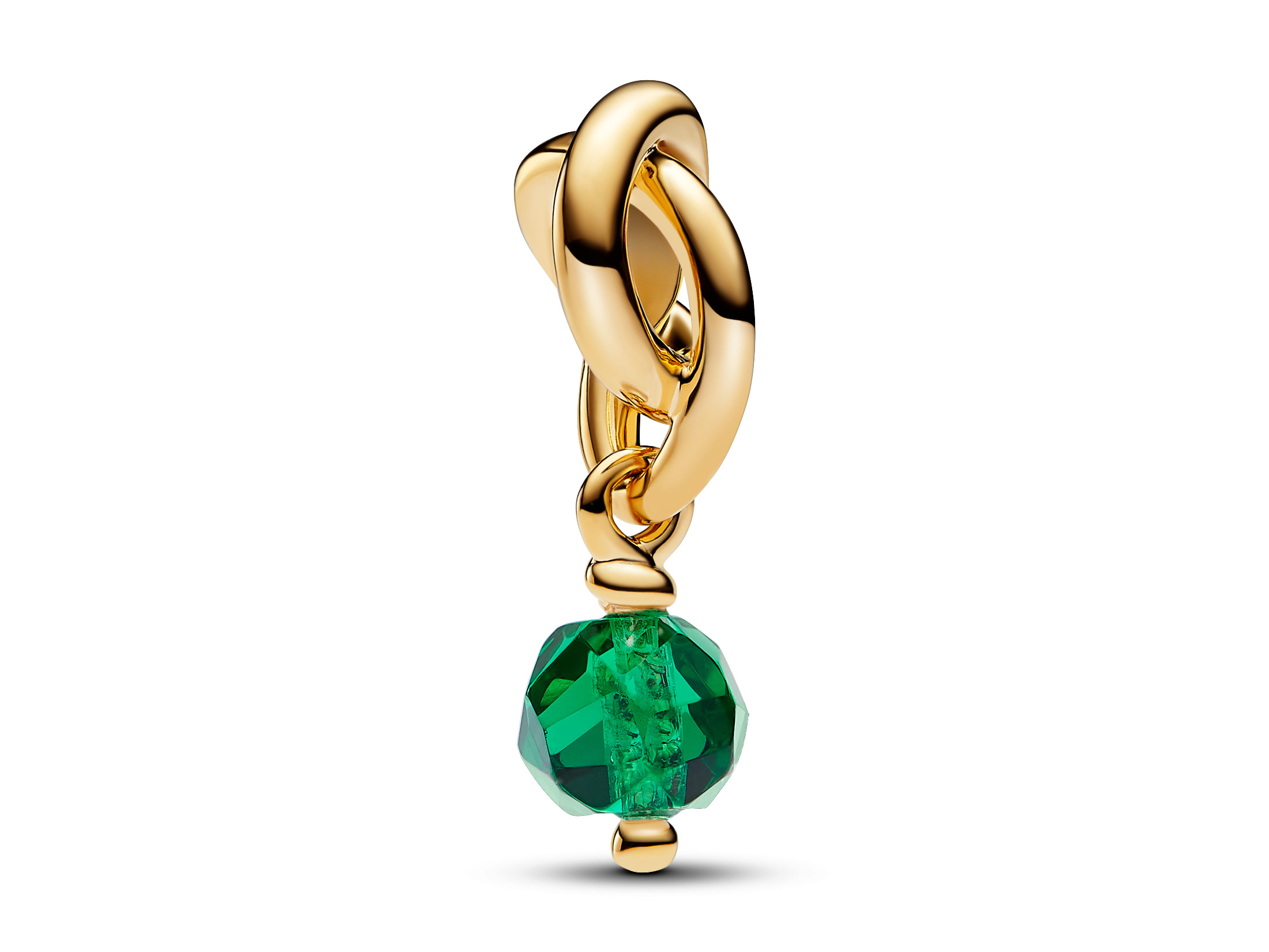 Pandora Monatsstein 763462C05 für Mai in Kristall Grün, eingefasst in Gelbgold vergoldet. Elegant gestalteter Anhänger mit funkelndem Grünstein und geschwungenem Verbindungselement.