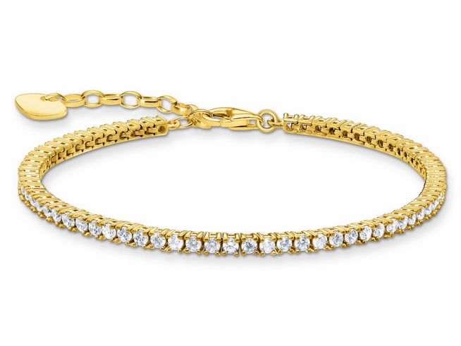 Ein vergoldetes Armband aus Sterling Silber mit weißen Zirkonia. Es hat eine elegante Verzierung und eine Länge von 19 cm, ideal für stilvolle Akzente.