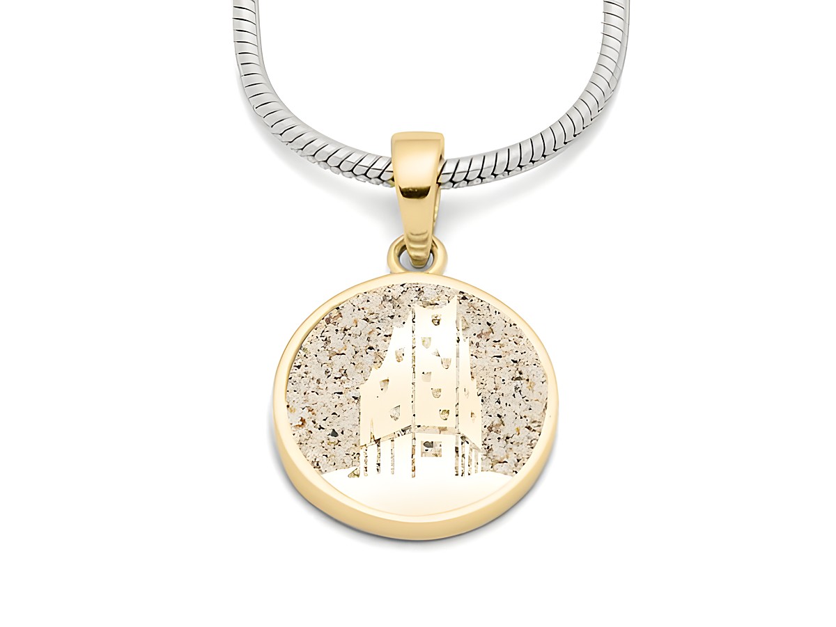 DUR Anhänger Hamburg Elphi aus Sterling Silber mit Gelbgold-Vergoldung, rund mit Sandmotiv und feiner Detailarbeit, elegant und stilvoll, ideal für jeden Anlass.