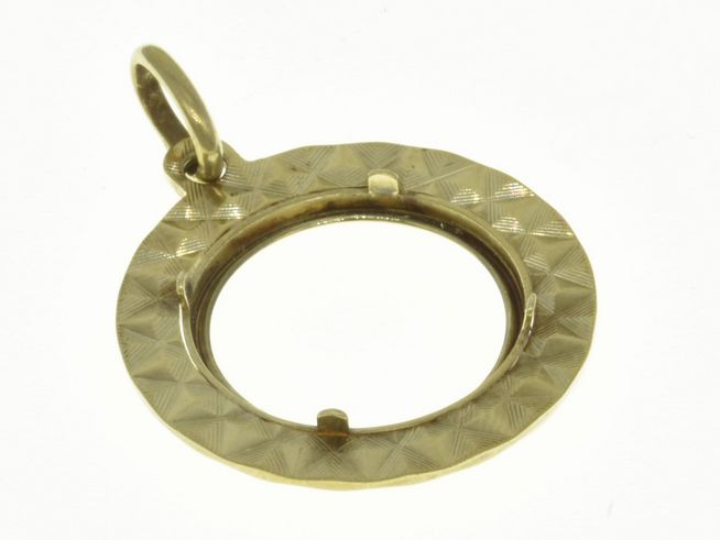 Münzfassung Anhänger aus 585 Gold, diamantiert, geeignet für Münzen mit maximal 15,7 mm Durchmesser, hergestellt von Juwelier Harnisch. Elegant und zeitloses Design.