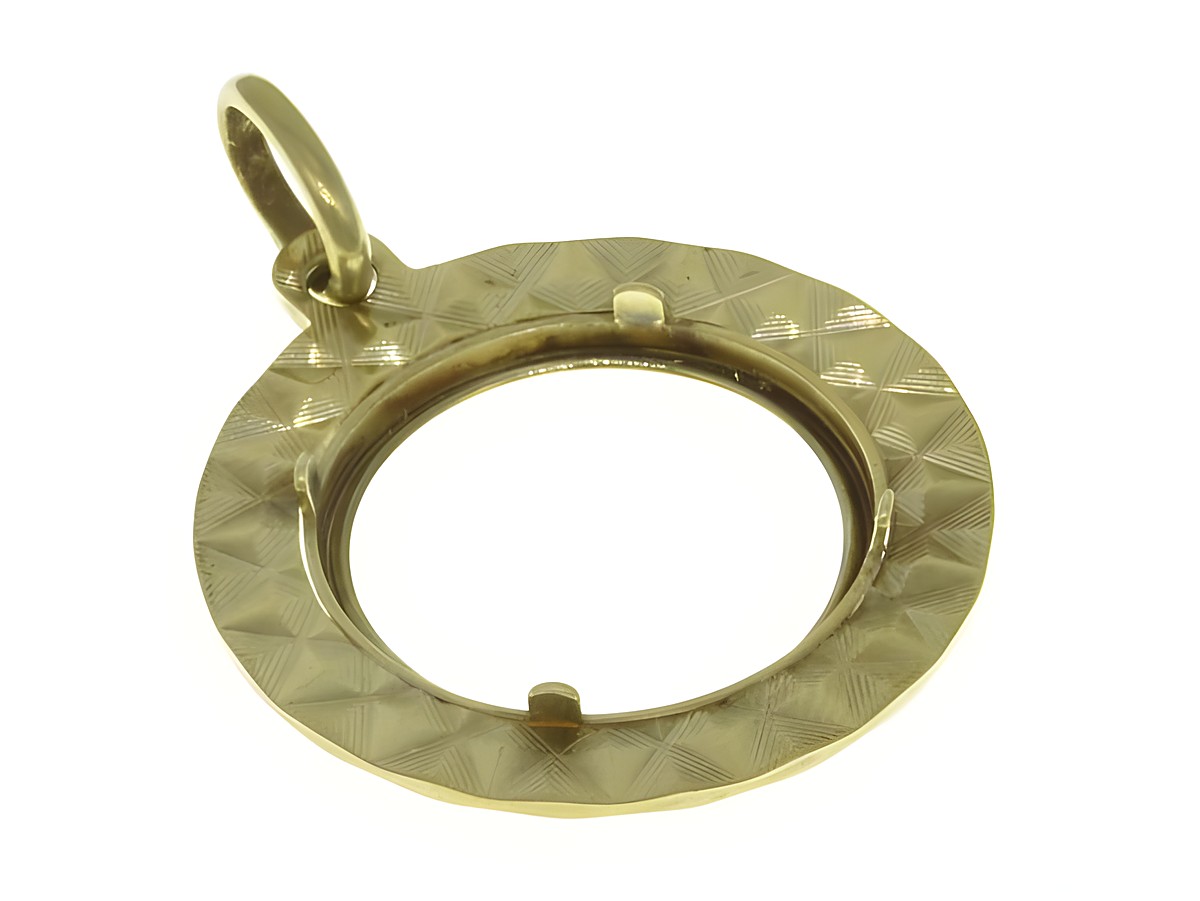 Münzfassung Anhänger aus 585 Gold, diamantiert, geeignet für Münzen mit maximal 15,7 mm Durchmesser, hergestellt von Juwelier Harnisch. Elegant und zeitloses Design. – Ansicht 2