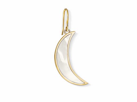 Eleganter Ohrring von Thomas Sabo in Form einer weißen Mondsichel, umrahmt von einem goldfarbenen Rahmen, geeignet für jeden Anlass. Charm Ohrringe H2017-501-14.