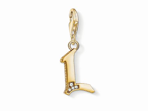 Vergoldeter Charm-Anhänger von Thomas Sabo in Form des Buchstabens L, verziert mit kleinen, funkelnden Steinen, ideal für personalisierte Schmuckstücke.
