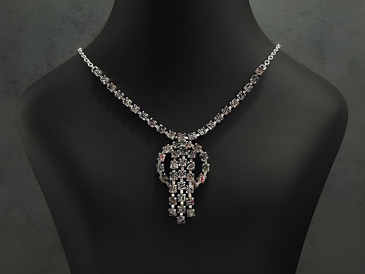 Strass Collier Kette edel bunt 38-45 cm von Juwelier Harnisch aus Sterling Silber in silberfarben mit schillernden Strasssteinen als elegantes Schmuckstück.