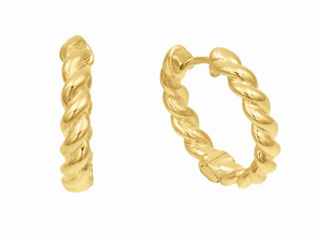 Creolen gedrehte Kordel aus 1,9 cm Sterling Silber, vergoldet in Gelbgold poliert, Ohrclips von Juwelier Harnisch, elegant und zeitlos, ideal für den Alltag und besondere Anlässe.