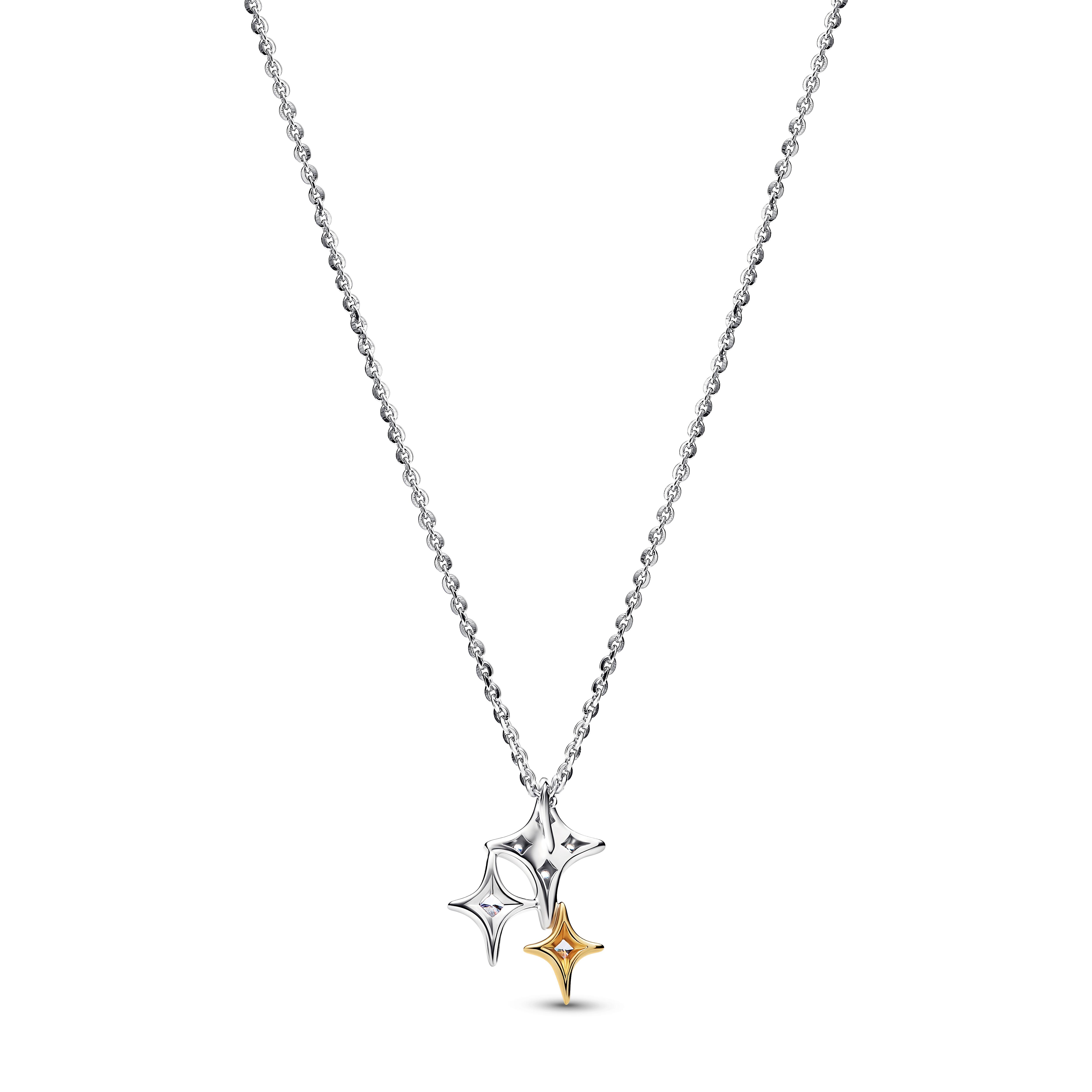 Pandora Moments - Halskette Drei Sterne - Sterling Silber bicolor – Ansicht 2